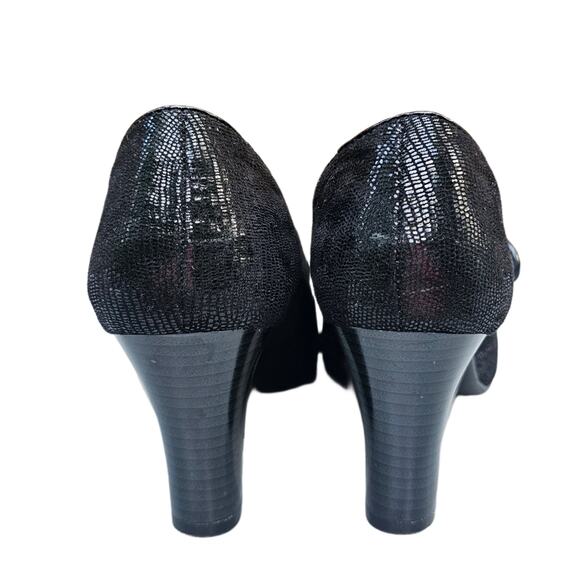 MaryJane Pumps Aerosoles Role Through Size 8.5 Black Shimmer Reptile Scale Heels - Picture 4 of 12
